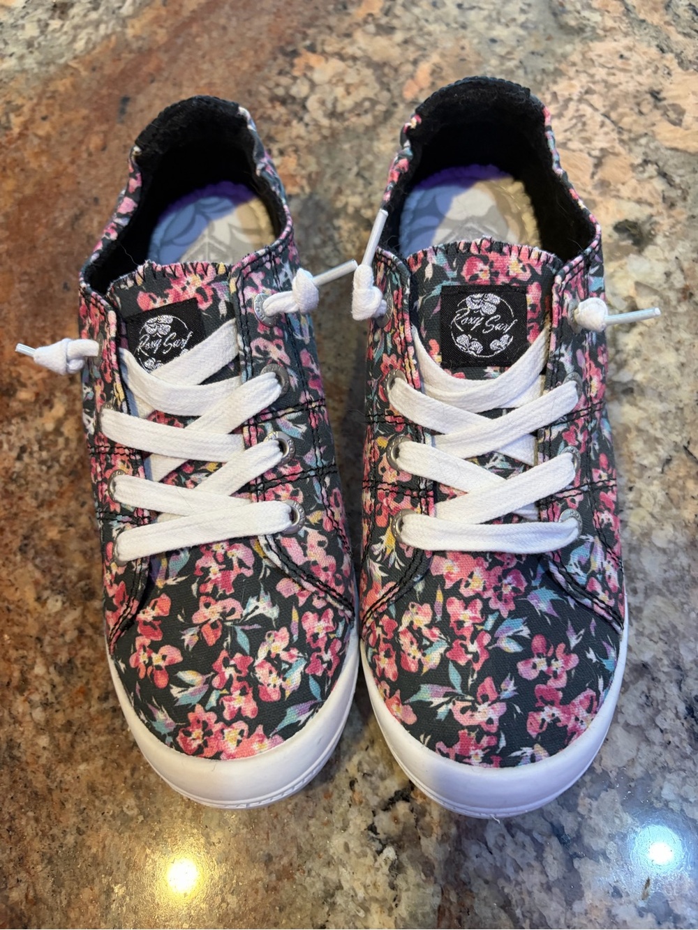 Roxy Black Sneakers with Pink Floral Accents